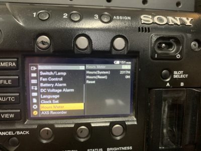 Sony F55 info screen