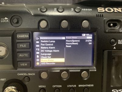 Sony F55 info screen